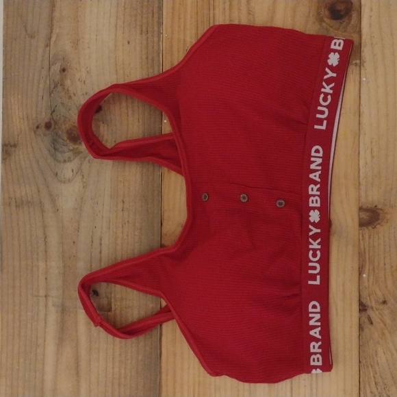 Lucky Brand Red Waffle Knit Wire Free Logo Bra Size L - Picture 9 of 11